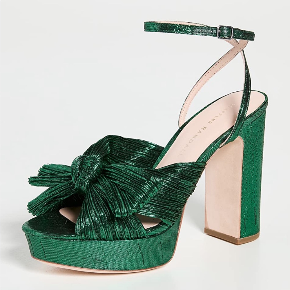 NEW SOLD OUT Loeffler Randall Natalia Emerald Green Platform Bow Shoes 8.5